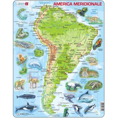 Puzzle Cadre - Carte Topographique de l'Amérique du Sud (Italien)  Larsen-A25-IT 65 pièces Puzzles - Cartes et Mappemondes pour Enfants -  /Planet'Puzzles