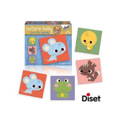 Diset-69955 4 Puzzles Naturin Baby : Souris, Ecureuil, Poussin et Grenouille