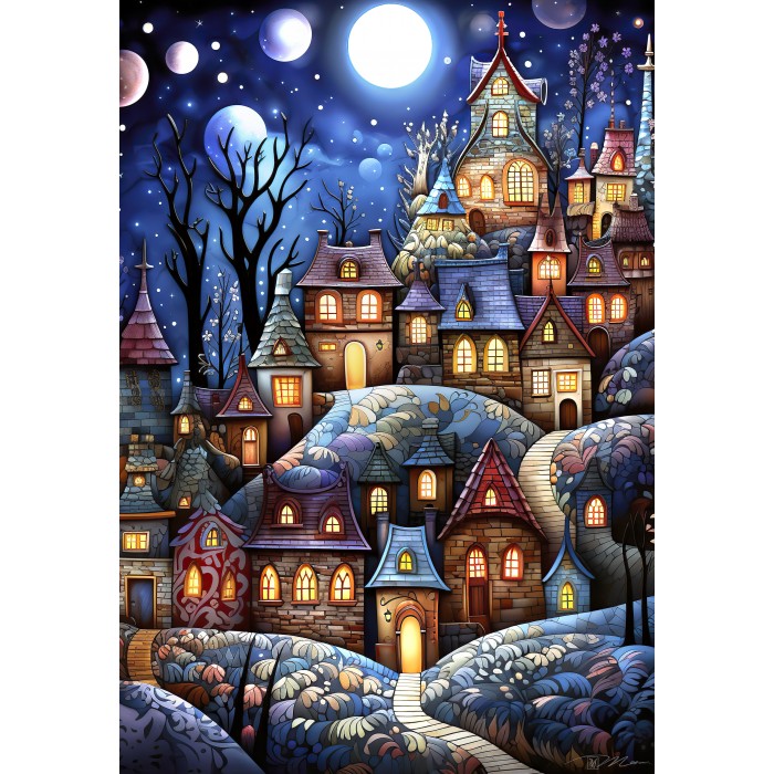 Puzzle  Alipson-Puzzle-50093 Village Sous la Lune