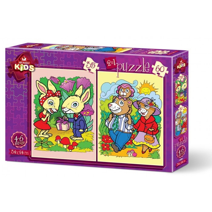  Art-Puzzle-4498 2 Puzzles - Les Lapins et la Famille Ours