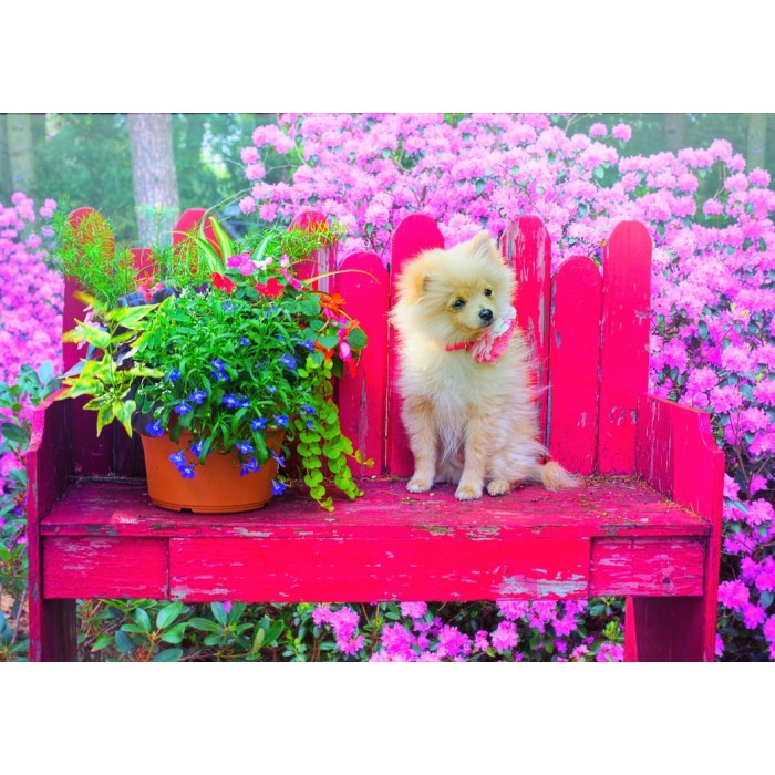 Puzzle  Bluebird-Puzzle-F-90107 Puppy in the Colorful Garden