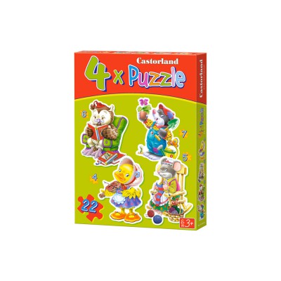 Castorland-04102 4 Puzzles - Animaux en activités ludiques