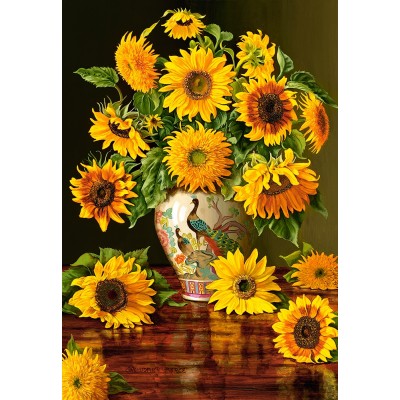 Puzzle Castorland-103843 Tournesols dans un Vase en Forme de Paon