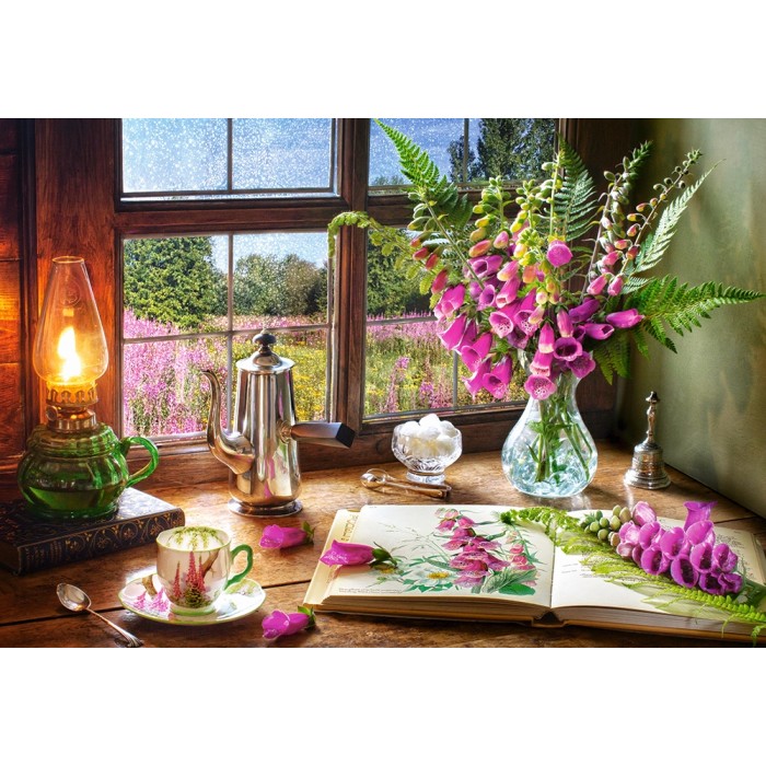 Puzzle  Castorland-104345 Nature Morte avec Mufliers Violets