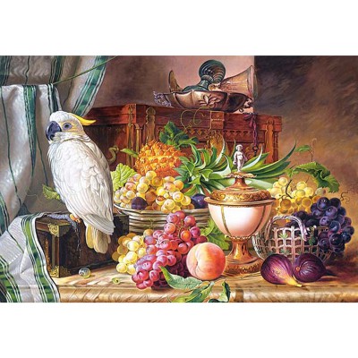 Puzzle Castorland-300143 Josef Schuster : Nature morte fruits et perroquet