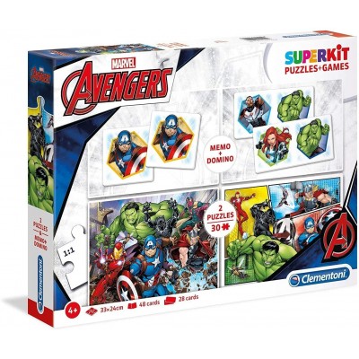 Clementoni-20209 Superkit 4 en 1 - The Avengers (2 Puzzles + Memory + Domino)