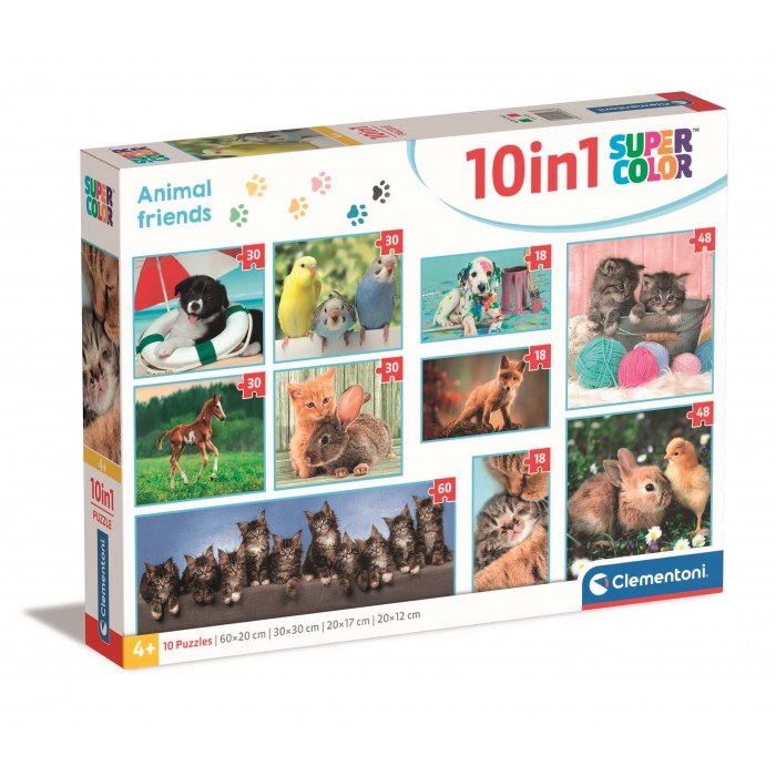  Clementoni-20283 Puzzle 10 En 1 - Amis Des Animaux
