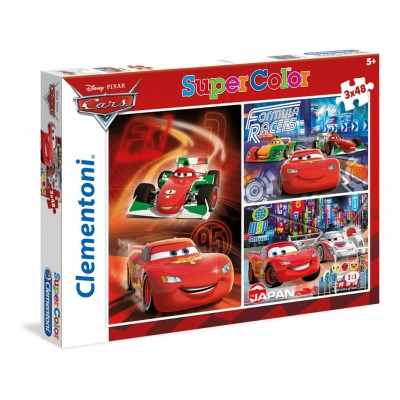 Clementoni-25197 3 Puzzles - Cars