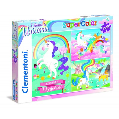 Clementoni-25231 3 Puzzles -I Believe in Unicorns