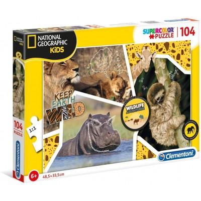 Clementoni-27143 National Geo - Wildlife Adventure-Supercolor Puzzle