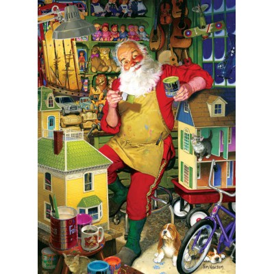 Puzzle Cobble-Hill-51766-80077 Tom Newsom : L'atelier du Père Noël