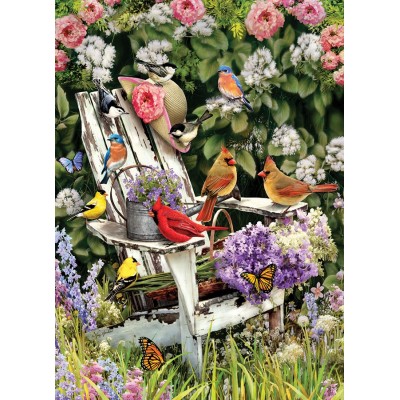 Puzzle Cobble-Hill-57191 Oiseaux d'été sur la Chaise de Jardin