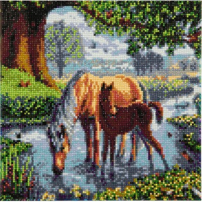 Puzzle Crystal-Art-7876 Crystal Art - Kit Broderie Diamant - Chevaux