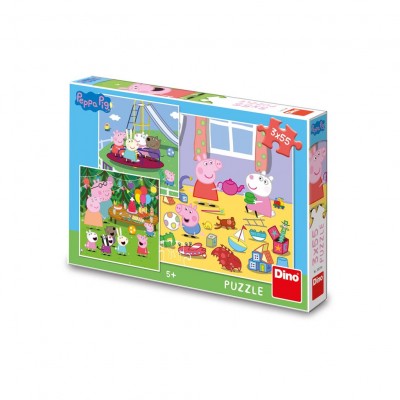 Dino-33535 3 Puzzles - Peppa Pig en Vacances