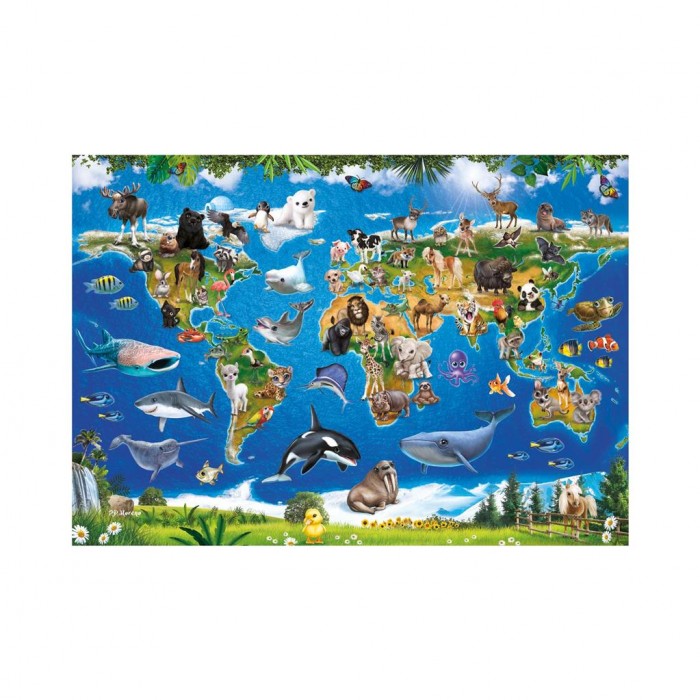 Puzzle Dino-34356 Pièces XXL - Carte des Animaux