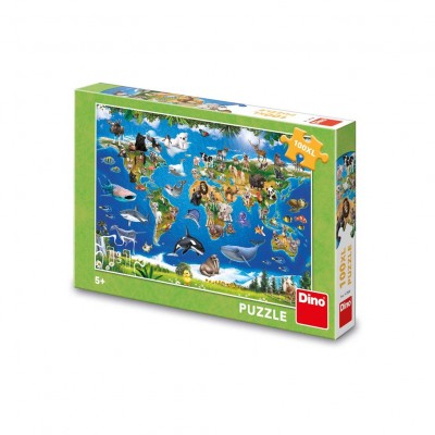 Puzzle Dino-34356 Pièces XXL - Carte des Animaux