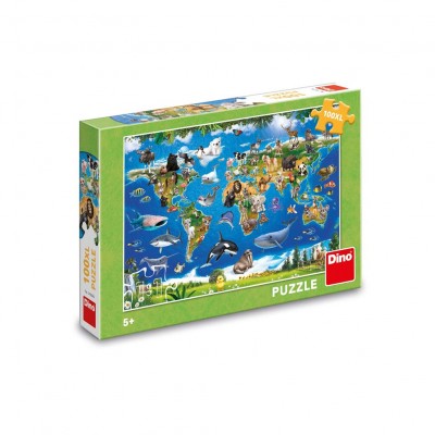 Puzzle Dino-34356 Pièces XXL - Carte des Animaux