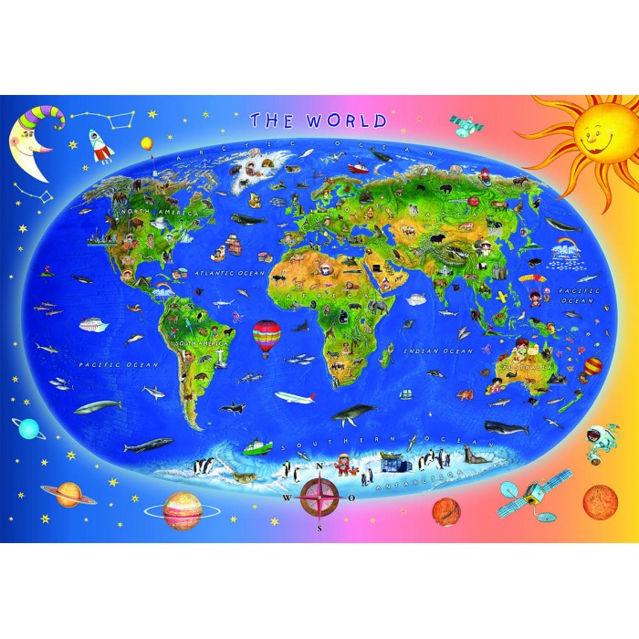 Puzzle Dino-47213 Carte du Monde pour Enfants (en anglais)