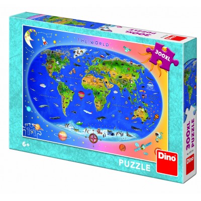 Puzzle Dino-47213 Carte du Monde pour Enfants (en anglais)