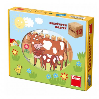 Dino-64120 Puzzle Cubes en Bois - Animaux de la Ferme
