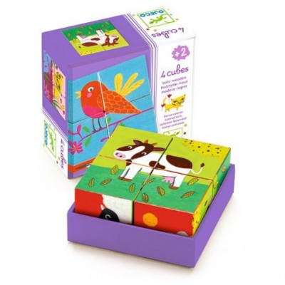 Djeco-01900 Puzzle Cubes en Bois - Meuh & Co