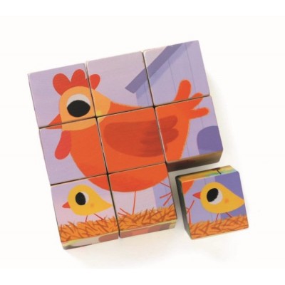 Djeco-01950 Puzzle Cubes en Bois - Piou Piou & Cie