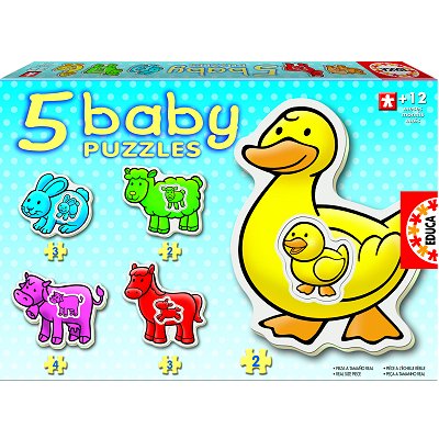 Educa-14865 5 Puzzles Baby - Les animaux de la ferme