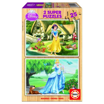 Educa-15591 2 Puzzles en Bois - Princesses Disney : Blanche-Neige et Cendrillon