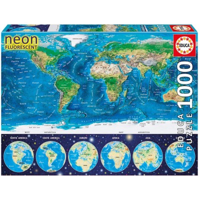 Educa-16760 Puzzle Néon - Carte du Monde