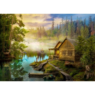 Puzzle Enjoy-Puzzle-1602 A Log Cabin on the River