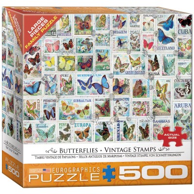 Puzzle Eurographics-8500-5356 Pièces XXL - Timbres Vintage Papillons
