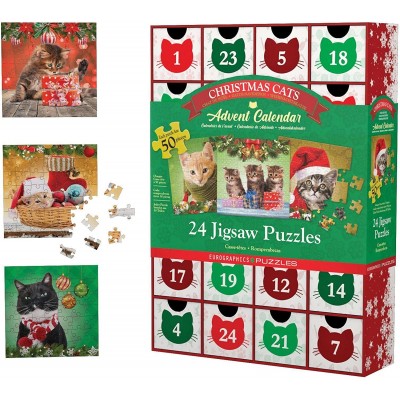Eurographics-8924-5737 Calendrier de l'Avent - Christmas Cats - 24 Puzzles