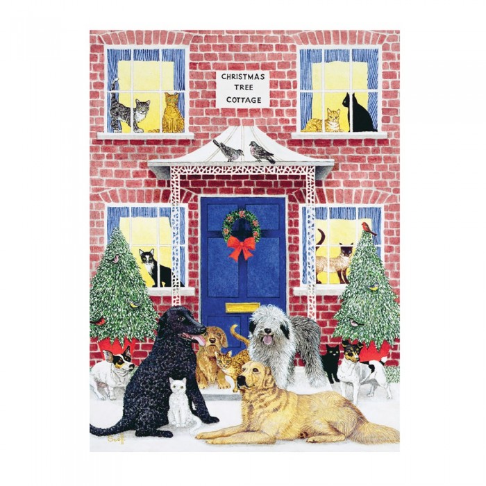  Galison-35688 Cottage de Noël - Puzzle Boîte Carré de 1000 pièces