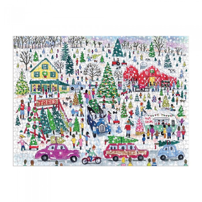  Galison-37584 Ferme d'Arbres de Noël - Puzzle Étincellant de 1000 Pièces