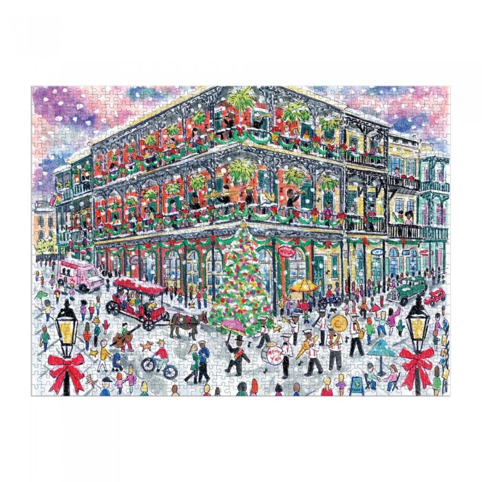  Galison-37585 Noël à la Nouvelle-Orléans - Puzzle 1000 Pièces avec Boîte Carrée