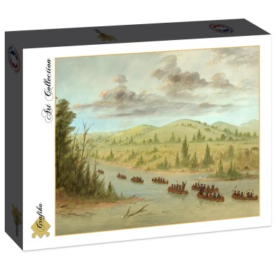 Puzzle Grafika-F-30627 George Catlin : L'expedition de La Salle En entrant dans le Mississippi à Canoës le 6 février 1682, 