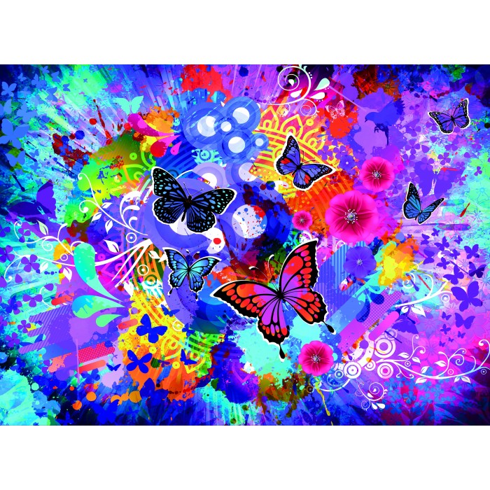 Puzzle  Grafika-F-30764 Fleurs et Papillons Colorés