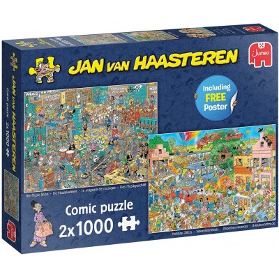 Jumbo-20049 2 Puzzles - Jan Van Haasteren - Le Magasin de Musique / Départ en vacances