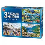   3 Puzzles 1000 Pièces : Animaux Marins, Fjord de Norvège, Titanic