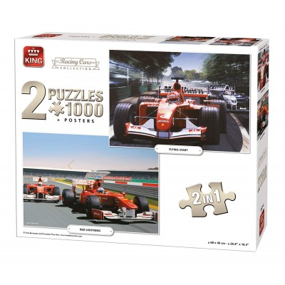 King-Puzzle-05214 2 Puzzles - Racing Cars Collection
