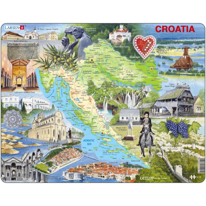 Larsen-A21-GB Puzzle Cadre - Carte de la Croatie et ses Centre d'intérêts (en Anglais)