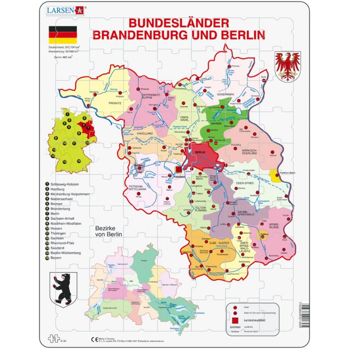  Larsen-K30-DE Puzzle Cadre - Bundesland : Brandenburg und Berlin (en Allemand)