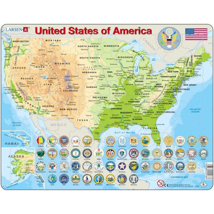 Puzzle Cadre - Carte des Etats-Unis (en Anglais)