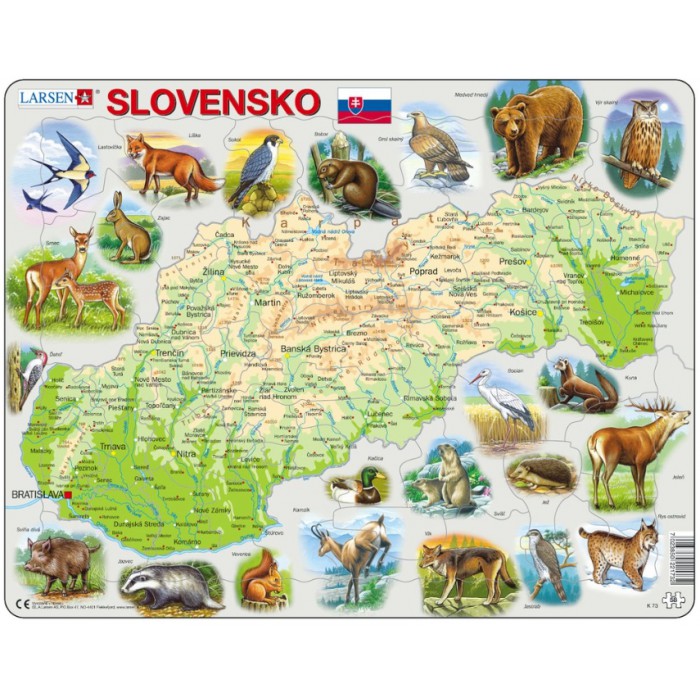  Larsen-K73-SK Puzzle Cadre - Carte de la Slovaquie avec ses Animaux (en Slovaque)