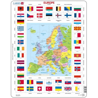 Puzzle Larsen-KL1-FR Carte et Drapeaux de l'Europe (en Français)