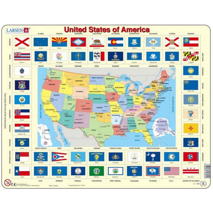 Puzzle Cadre - Carte et Drapeaux des Etats-Unis (en Anglais)