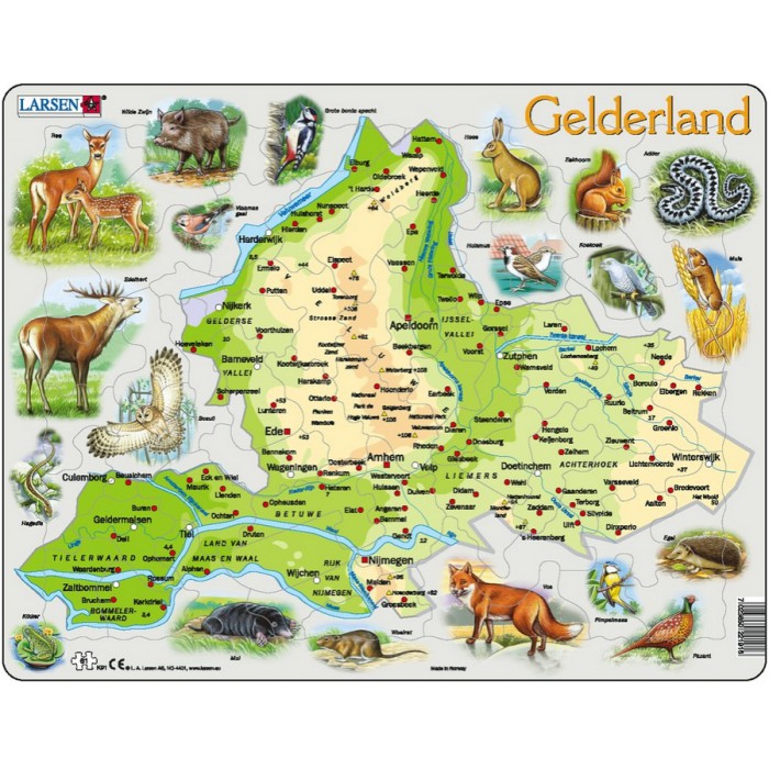   Puzzle Cadre - Carte de Gelderland et ses Animaux (en Allemand)