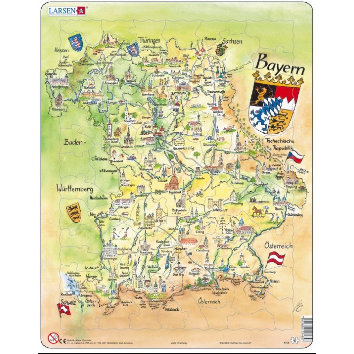   Puzzle Cadre - Carte de la Bavière (en Allemand)