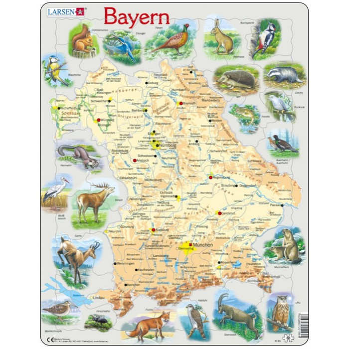   Puzzle Cadre - Carte de la Bavière et ses Animaux (en Allemand)