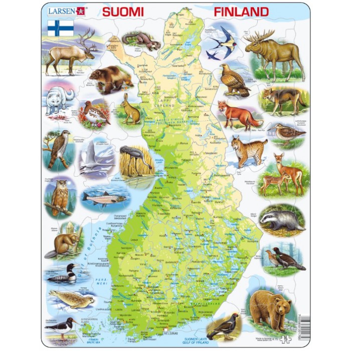   Puzzle Cadre - Carte de la Finlande et ses Animaux (en Finnois)